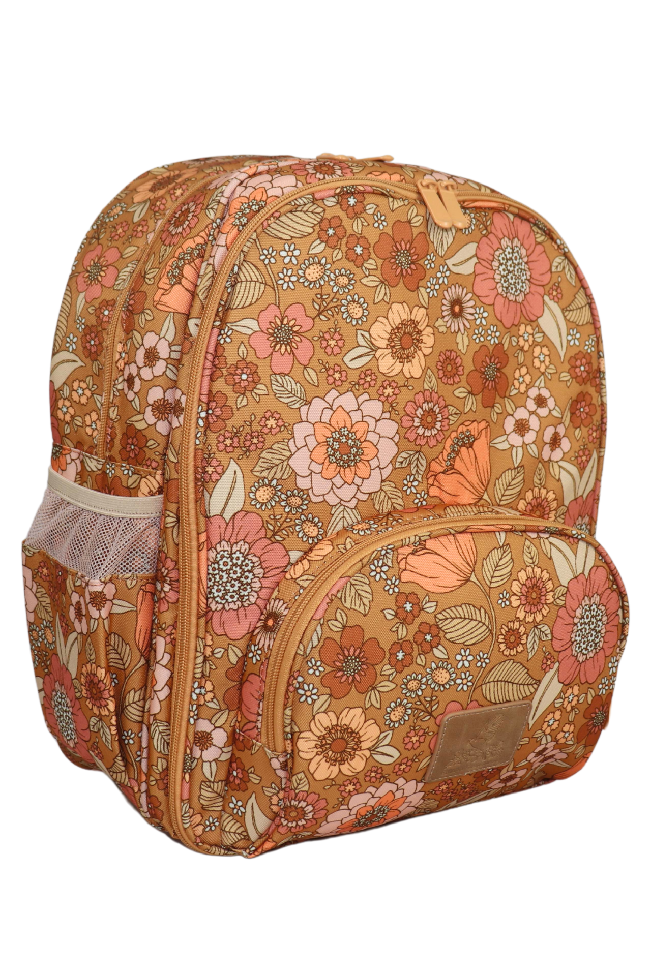 Burnt orange and beige floral backpack for preschool or kindy girls