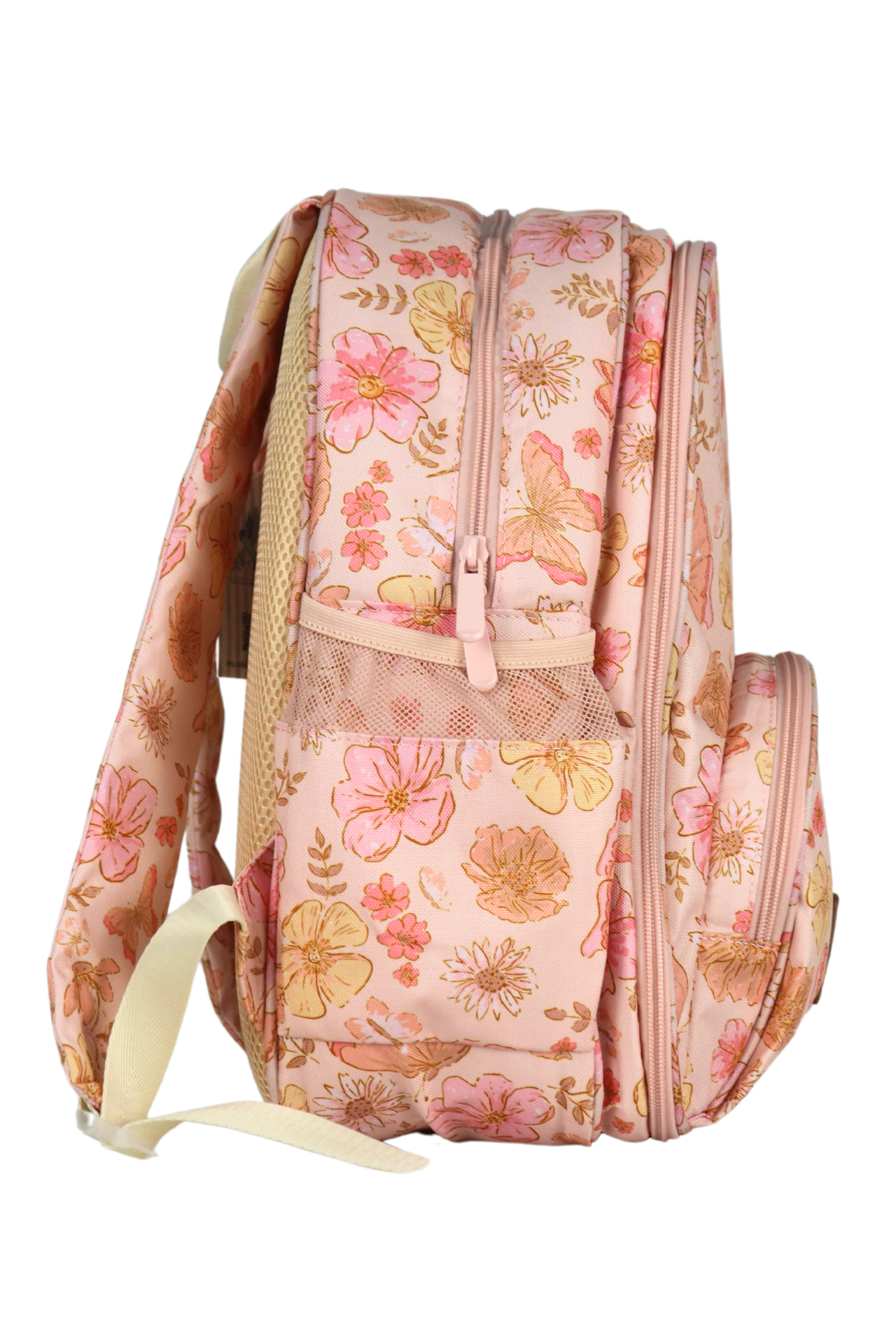 Cute preschool backpack with warm floral and butterfly print