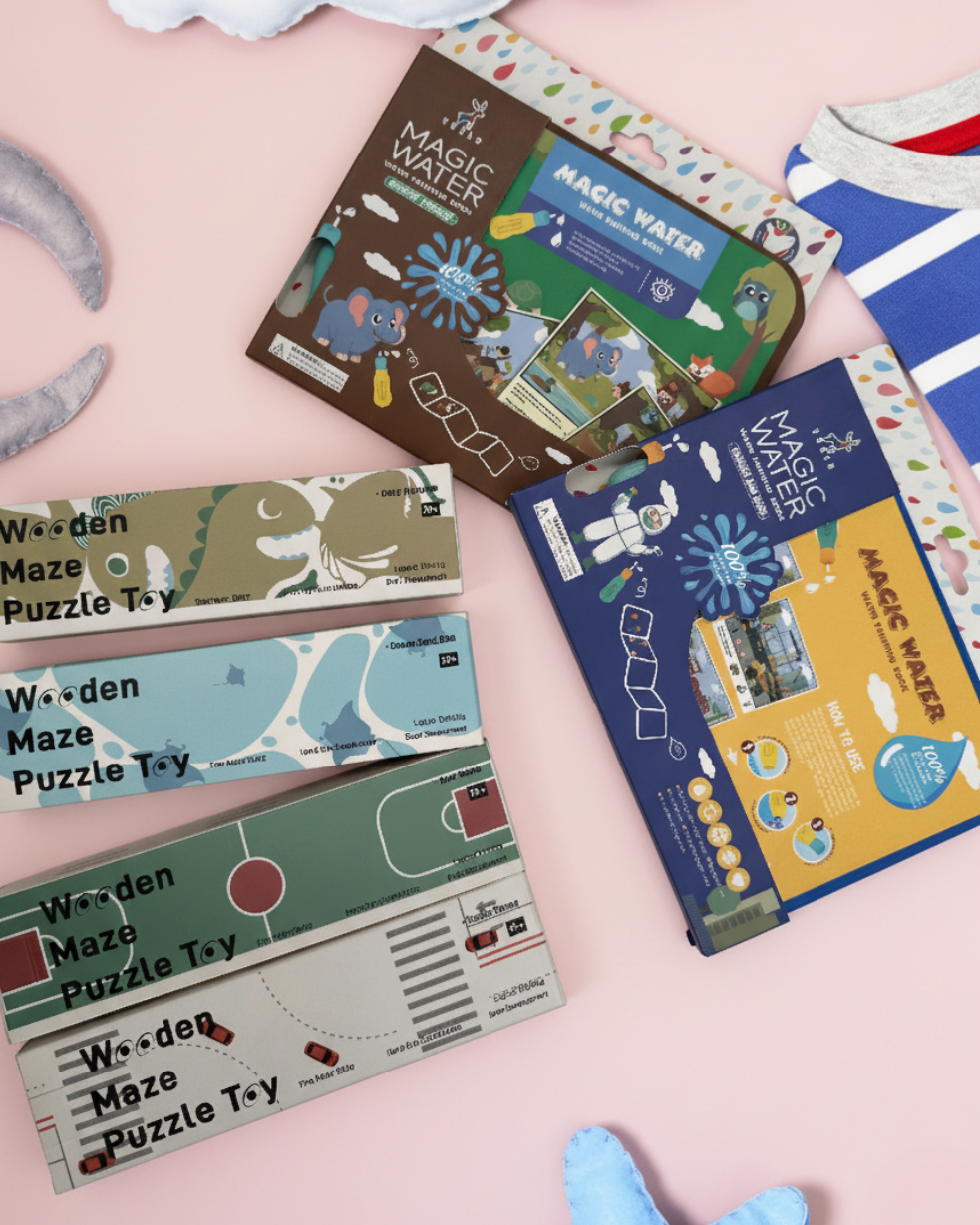 Montessori wooden maze and water painting books for kids – portable, sustainable, and engaging.