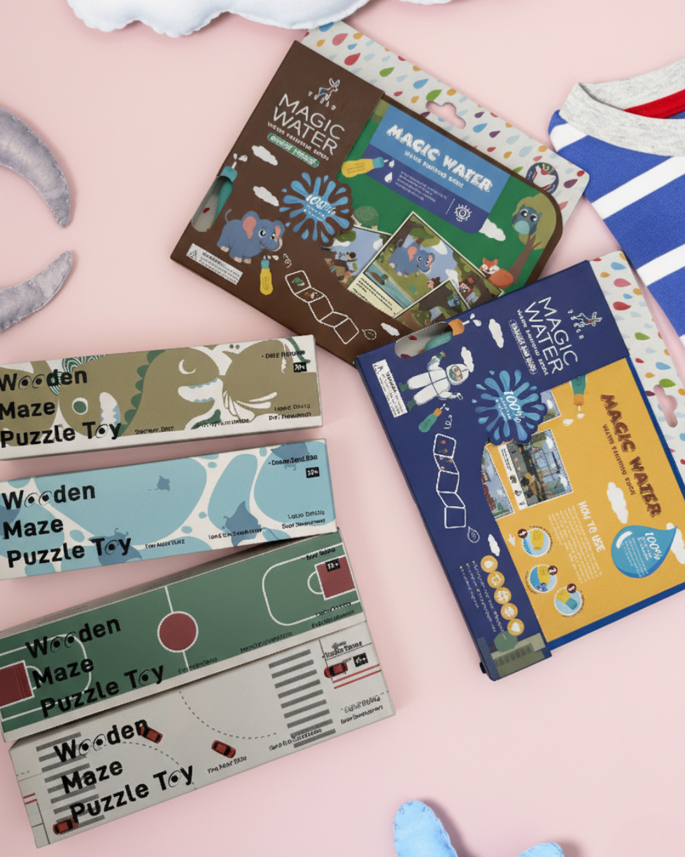 Montessori wooden maze toy in soothing blue tones, perfect travel toy or gift.