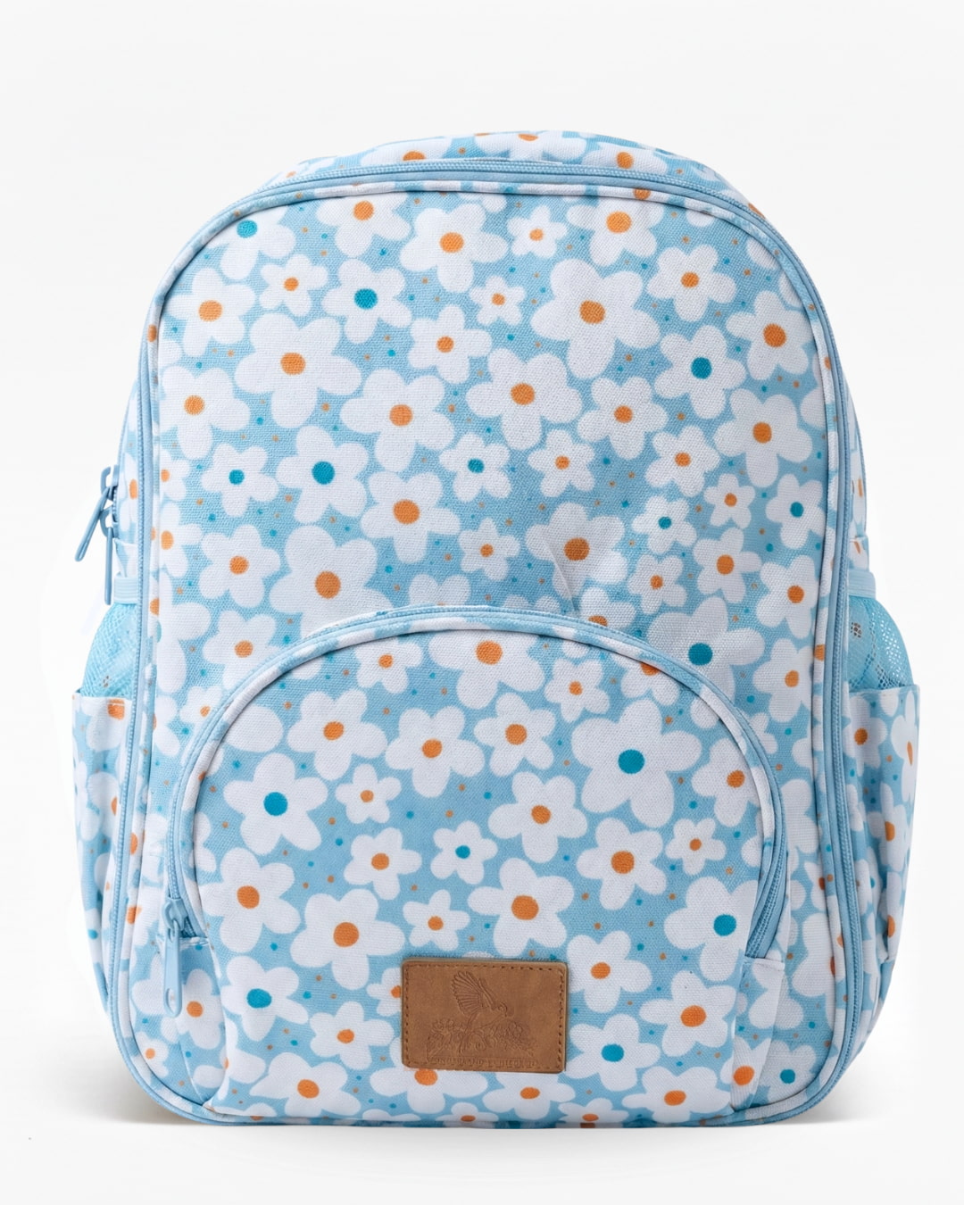 Backpack with a floral pattern on a white background