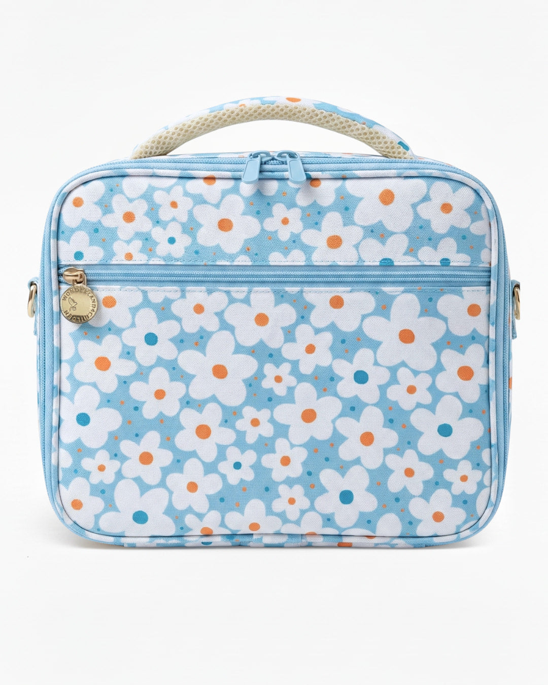 Floral patterned lunch bag on a white background