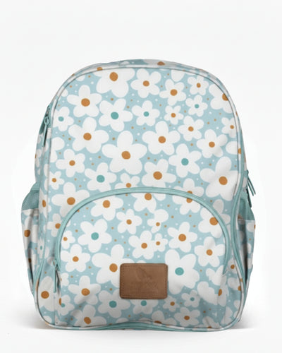 Floral-patterned backpack on a white background