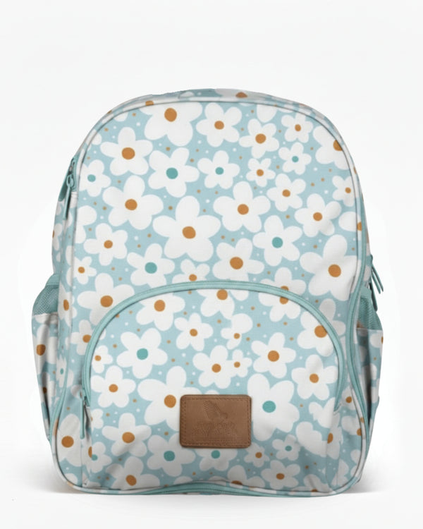 Floral-patterned backpack on a white background