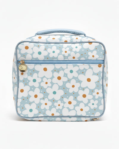 Floral patterned lunch bag on a white background