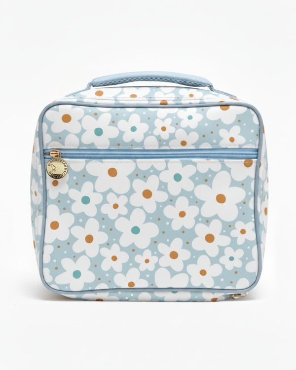 Floral patterned lunch bag on a white background