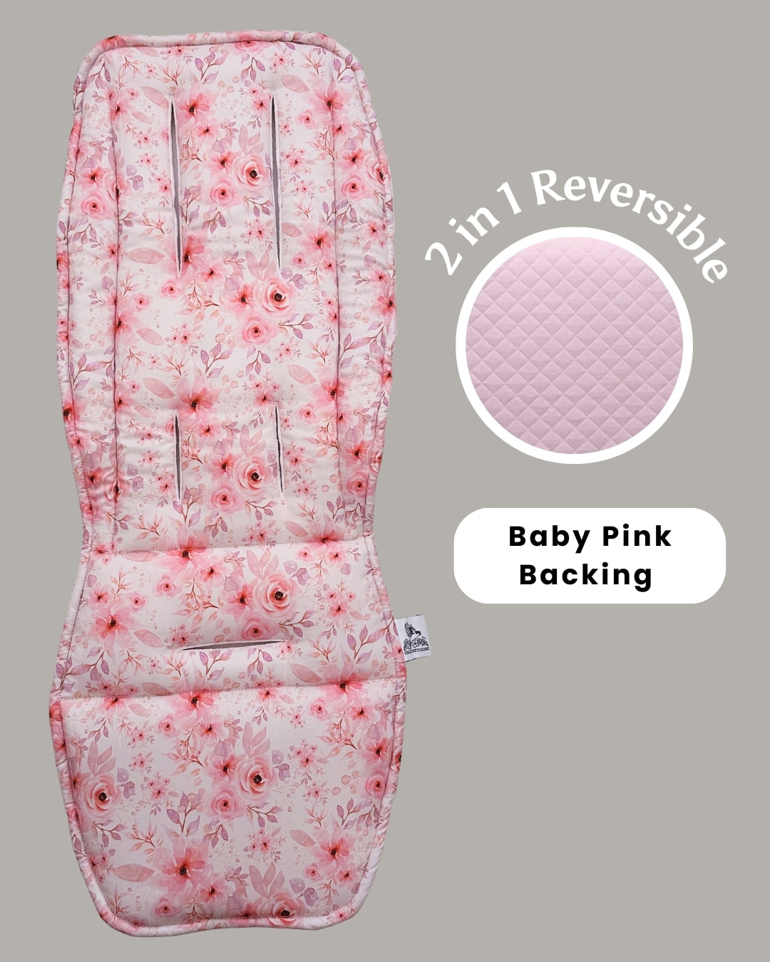 Reversible universal pram liner Amelia with baby pink backing