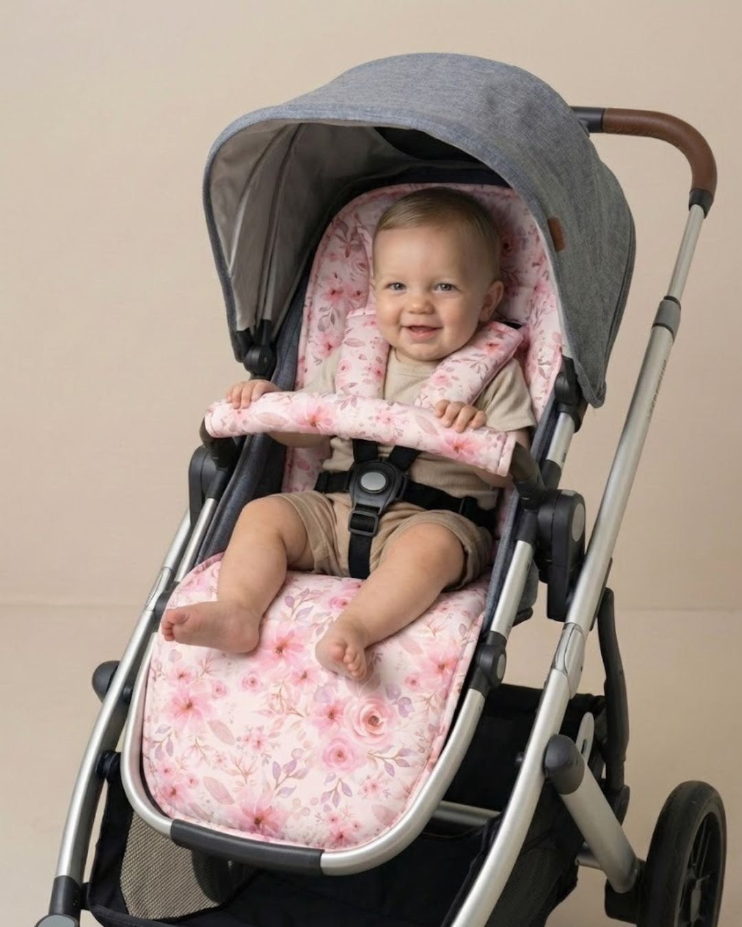 Amelia universal stroller liner pink floral fitted in pram