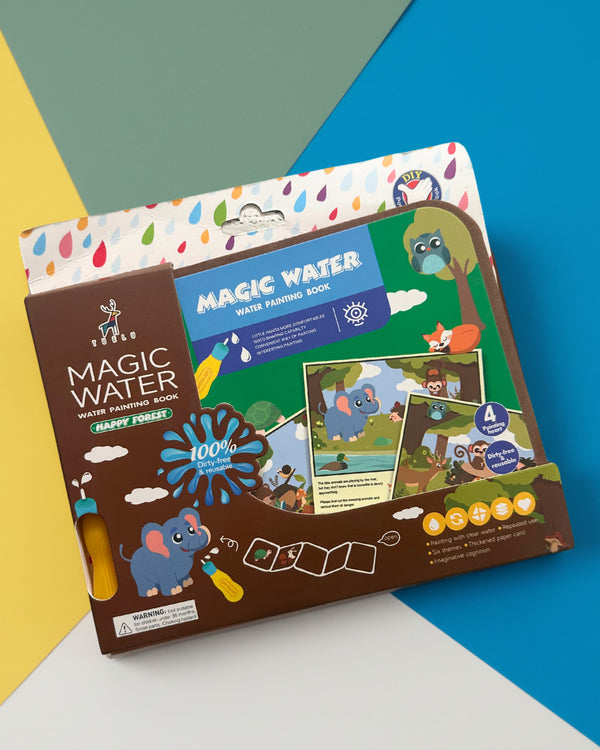 Magic Water painting book packaging on a colorful background
