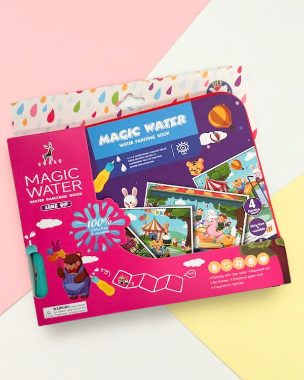 Magic Water painting book packaging on a colorful background