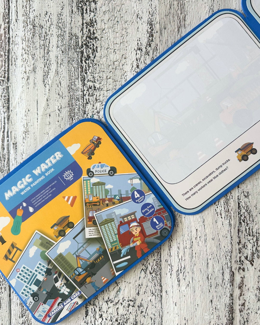 Children's educational toy with colorful illustrations on a wooden surface