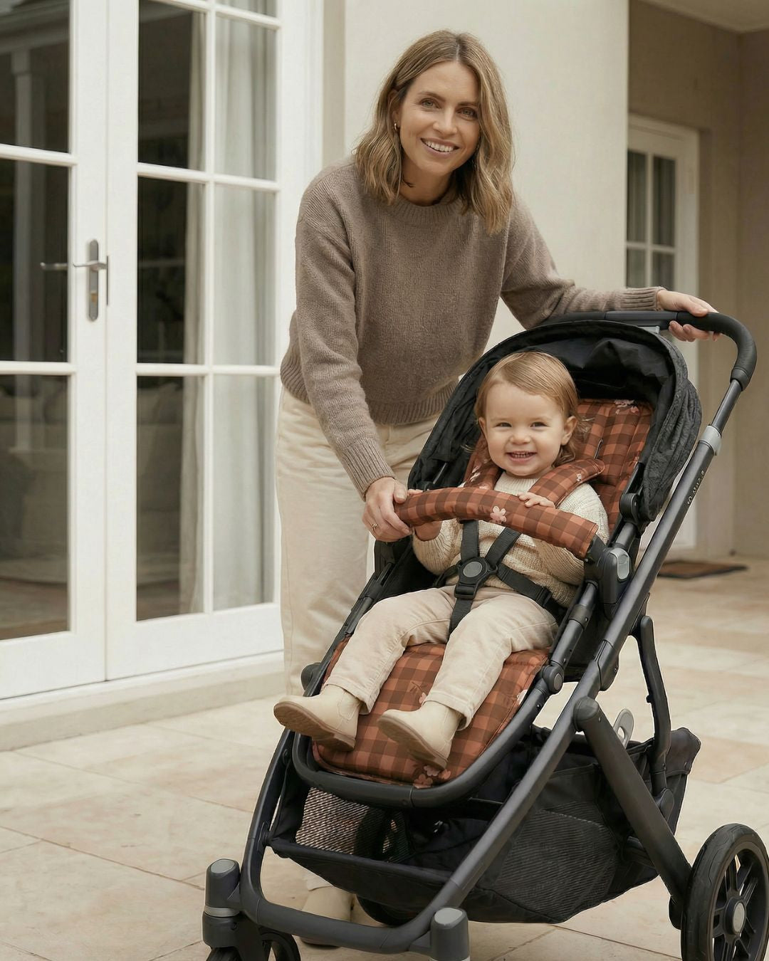 Universal pram liner Hailey brown gingham floral fitted in stroller