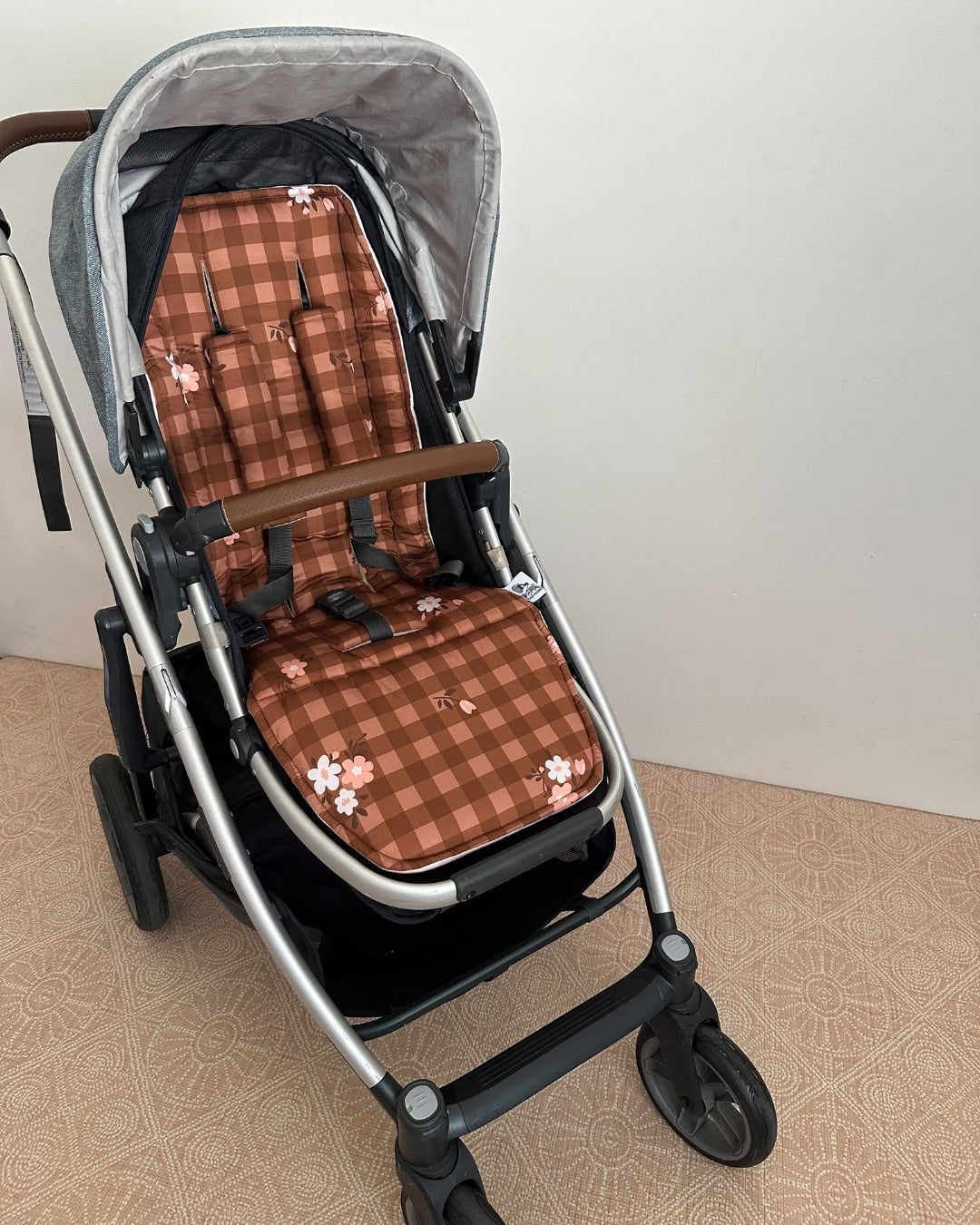 Hailey brown gingham universal stroller liner fitted in pram