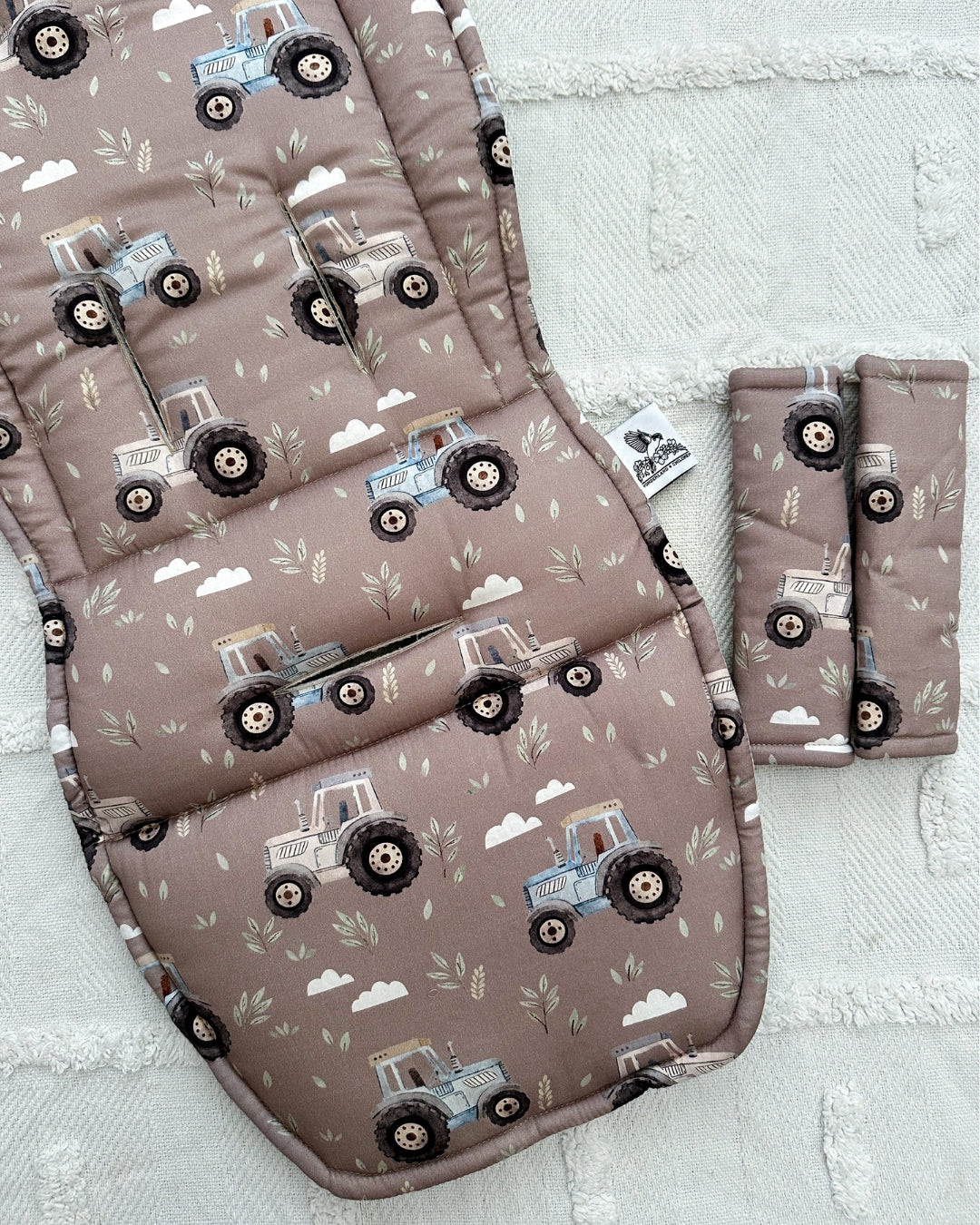 Jasper universal pram liner tractor print with matching harness pads