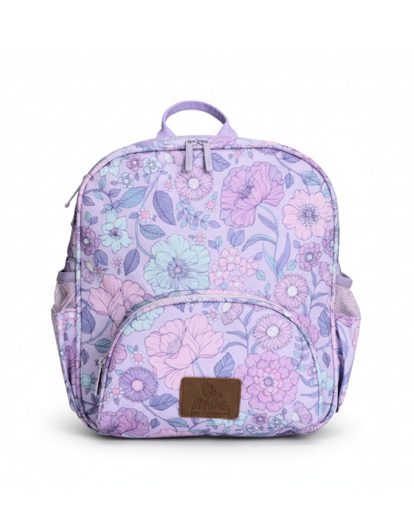 Floral patterned backpack on a white background